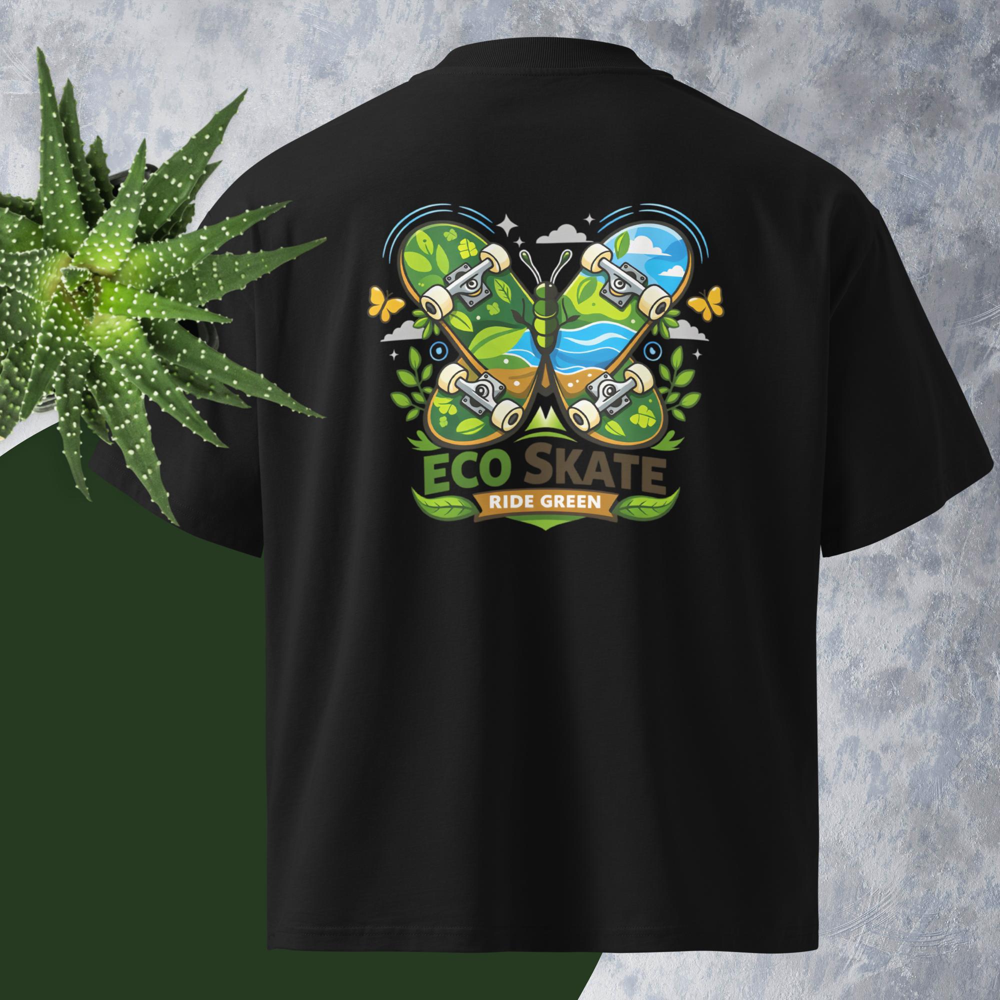 T-shirt Feminina Oversized Gola Alta,Eco Skate Ride Green - O.J.A BOARD